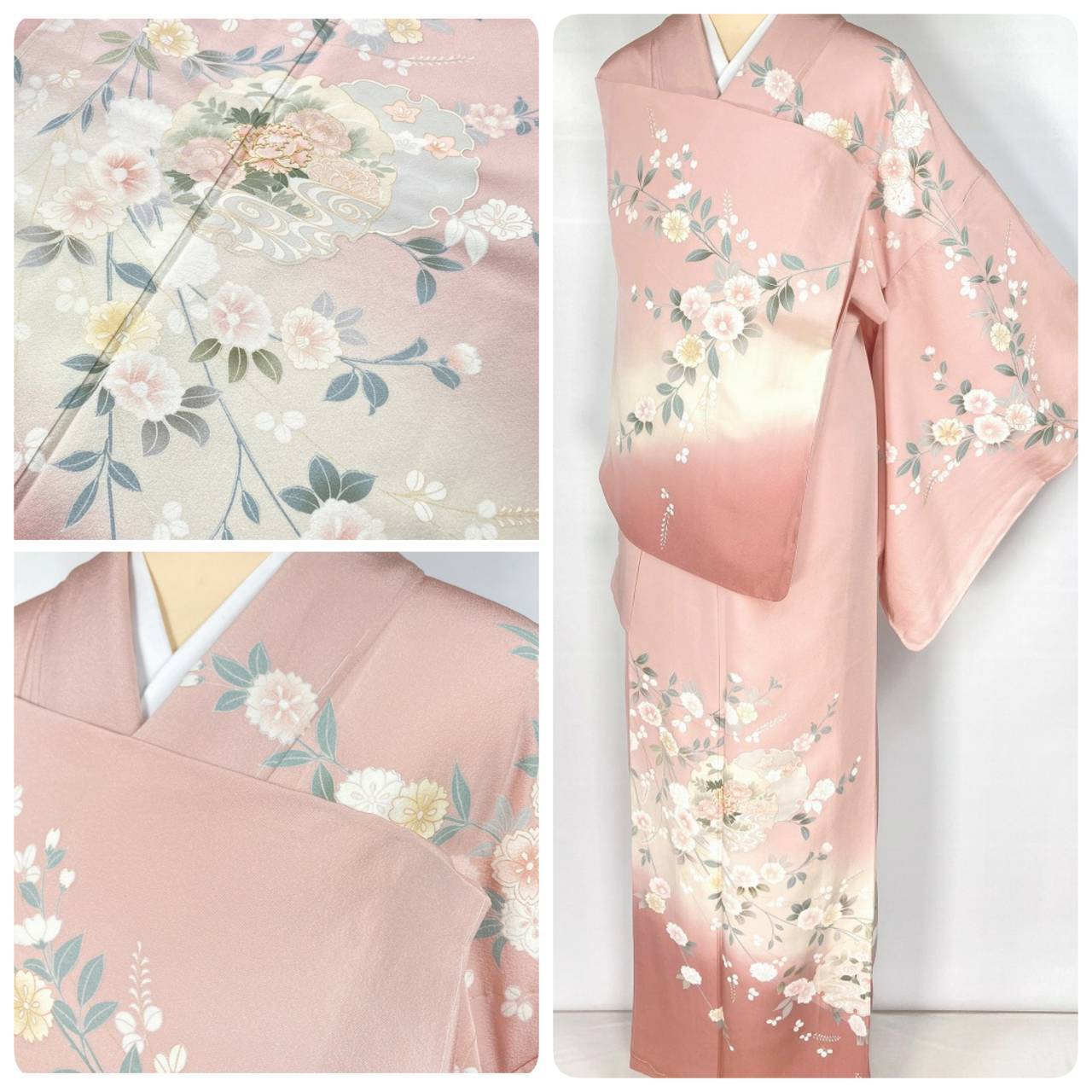 A32【美品 】訪問着 正絹着物 薄ピンク 刺繍 金駒刺繍 パティー 宴会