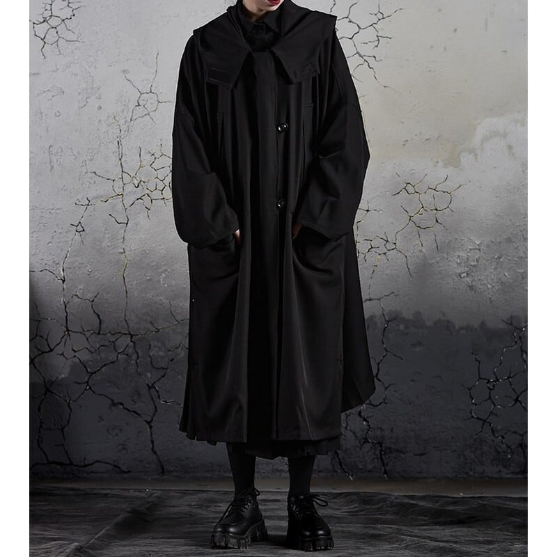 ダークブラックフード付きロングコート CO0019 | Style Sombre