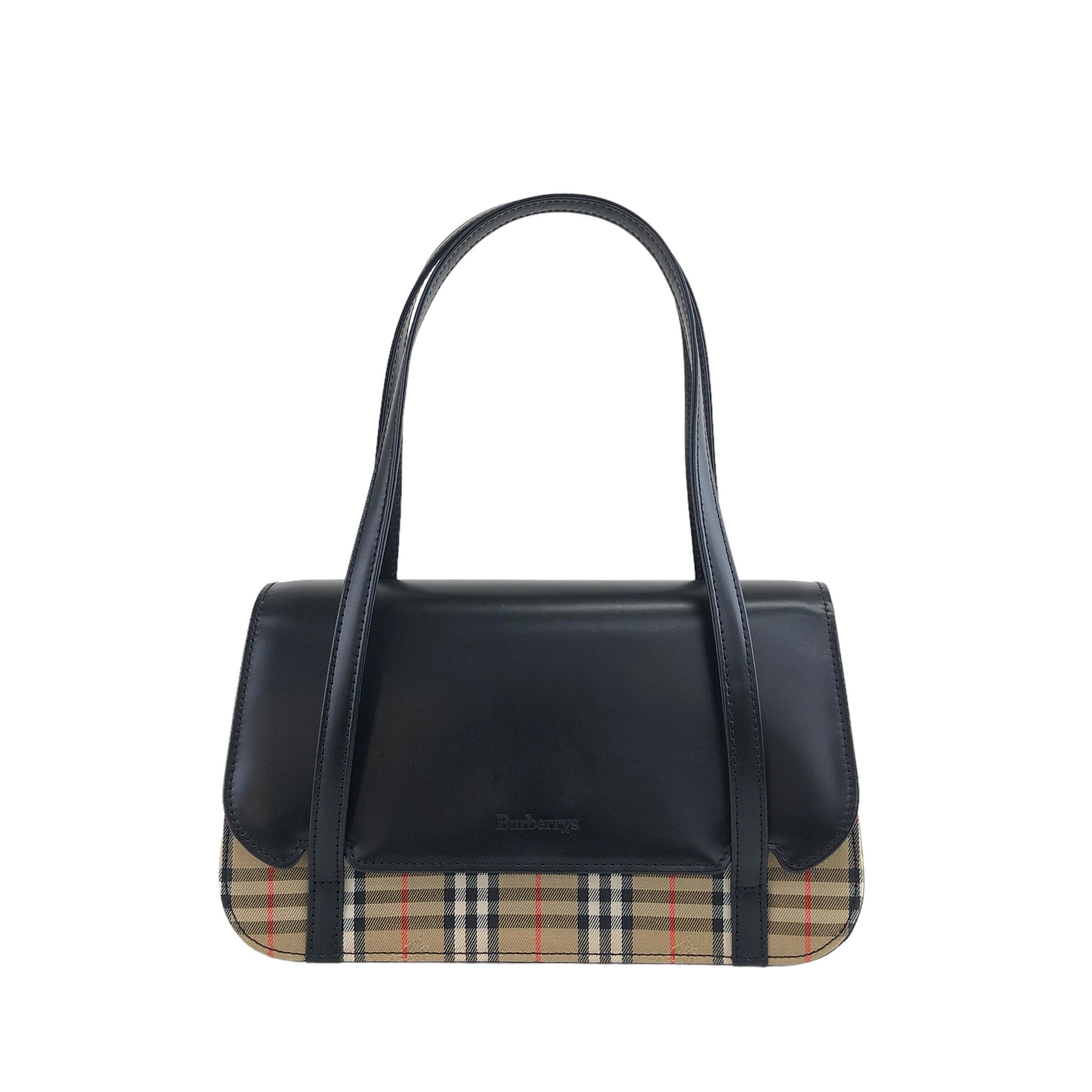 BURBERRY バーバリー ノバチェック ハンドバッグ ブラック ロゴ レザー