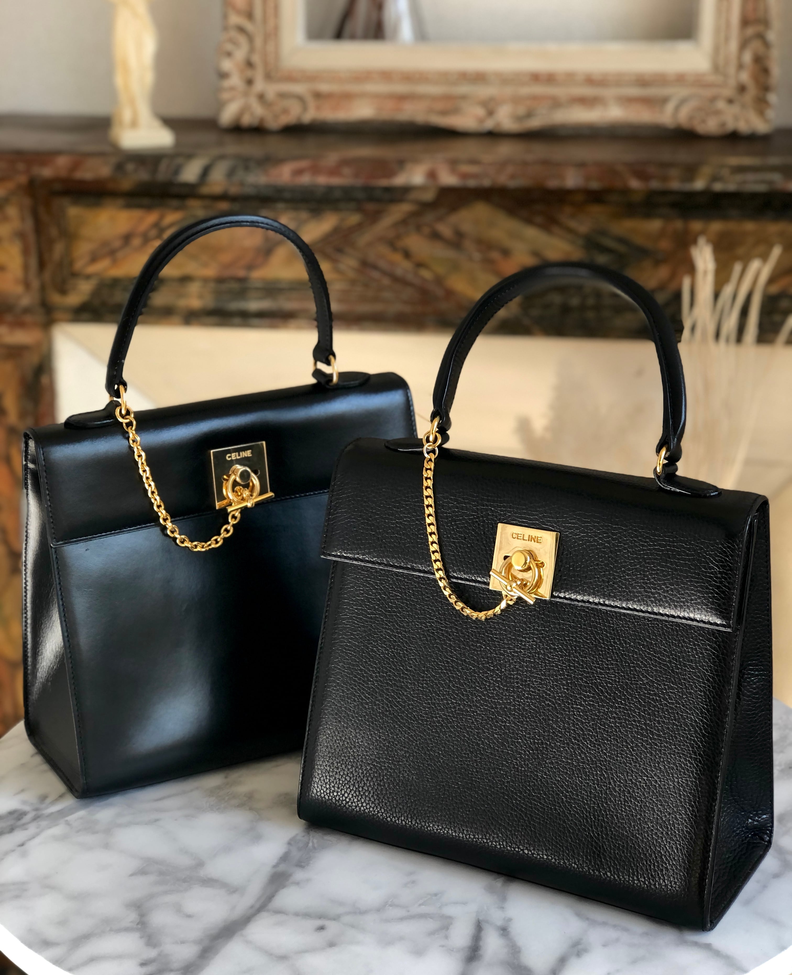 CELINE セリーヌ マンテル エンボスレザー トップハンドル ケリー