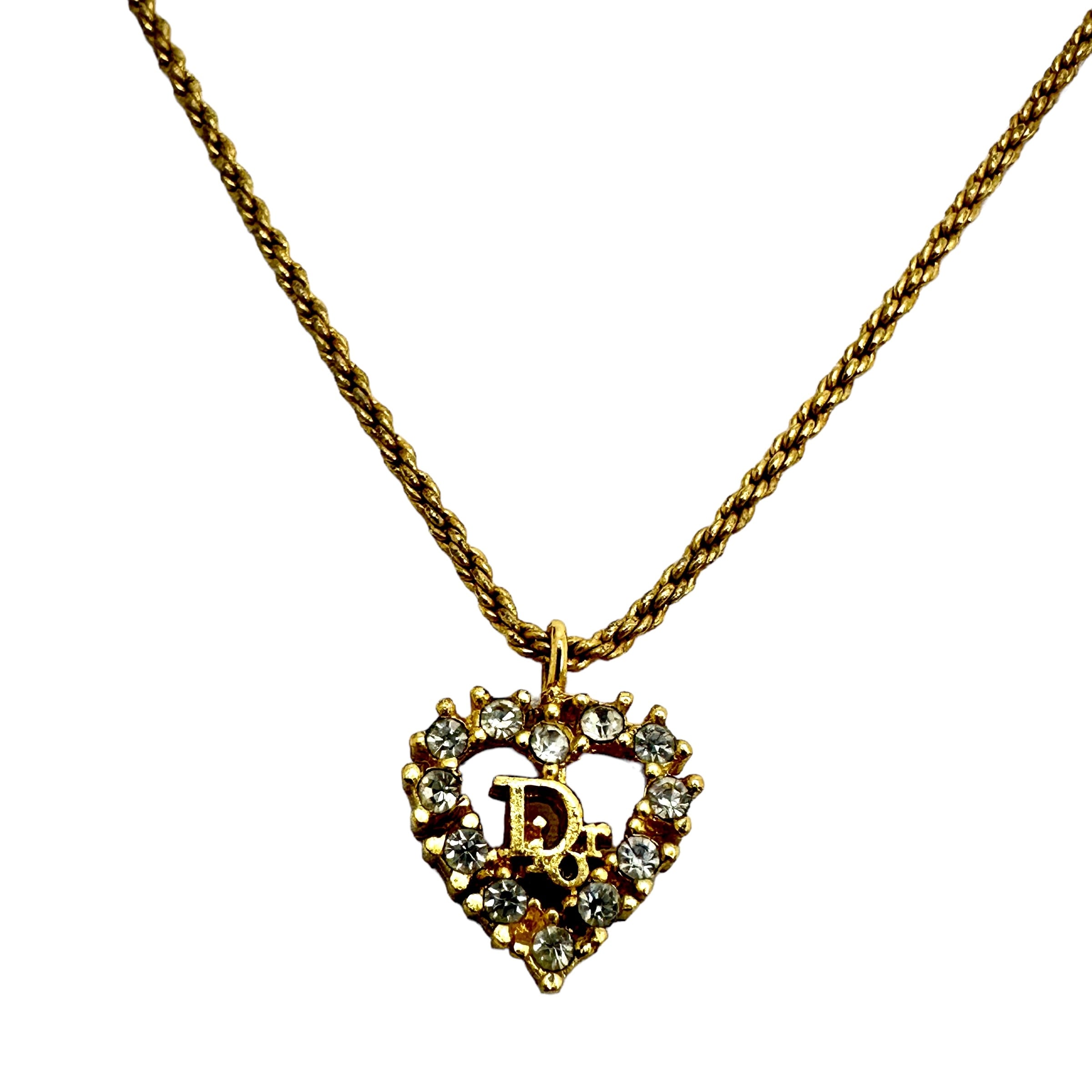 Christian Dior ディオール ラインストーン ハートネックレス ゴールド