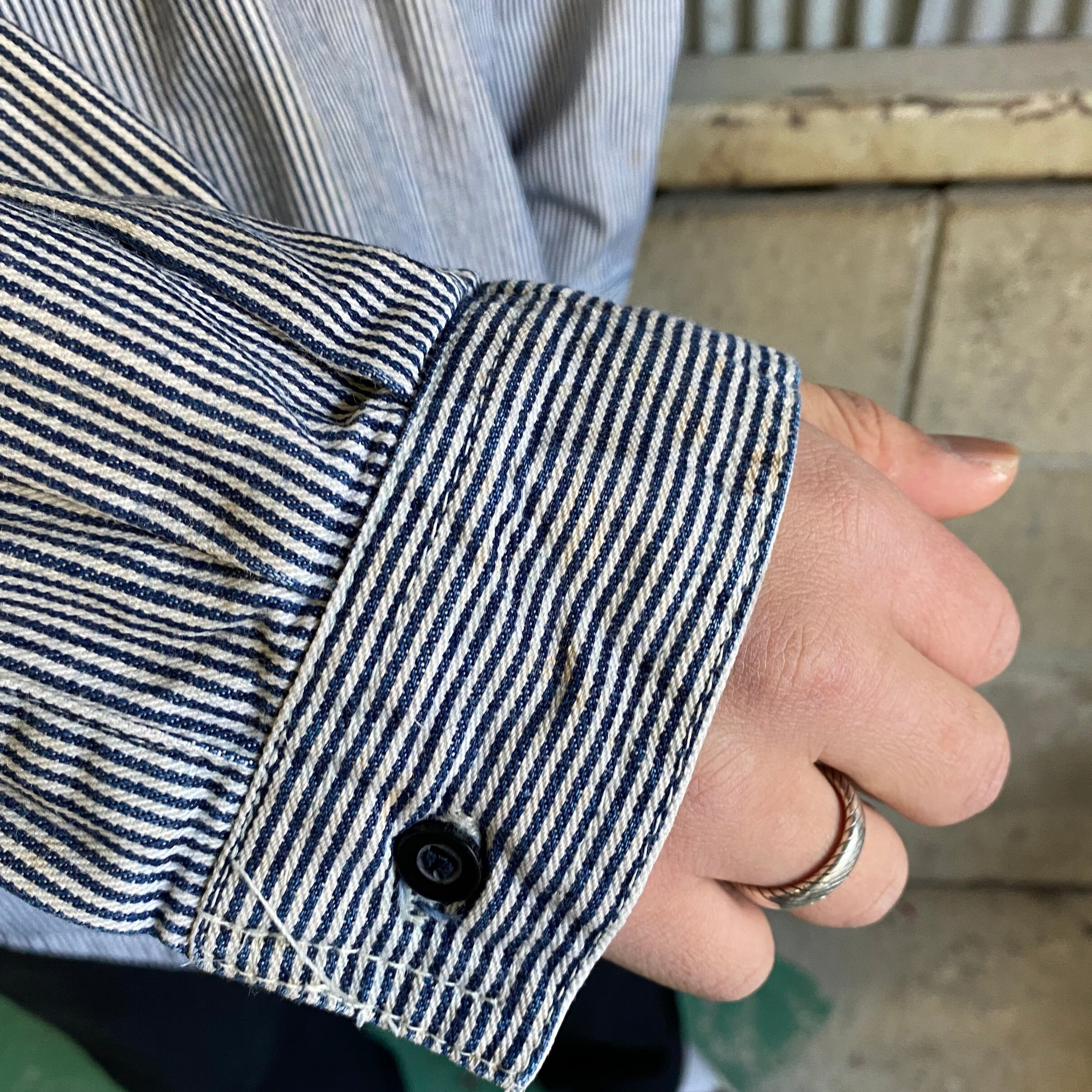 90年代 KEY ヒッコリーストライプ ハーフジップ ワークシャツ メンズL