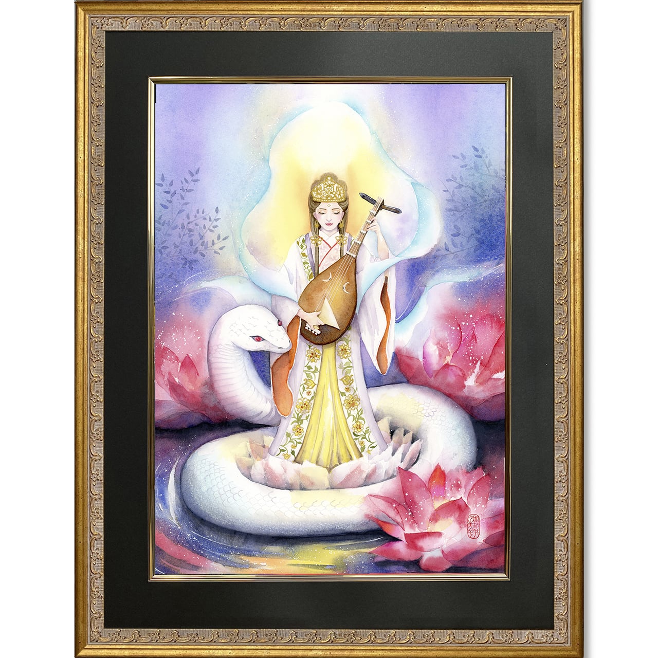 弁財天 』 （ B四切サイズ）弁財天の絵 白蛇の絵 | 幸せの水彩画