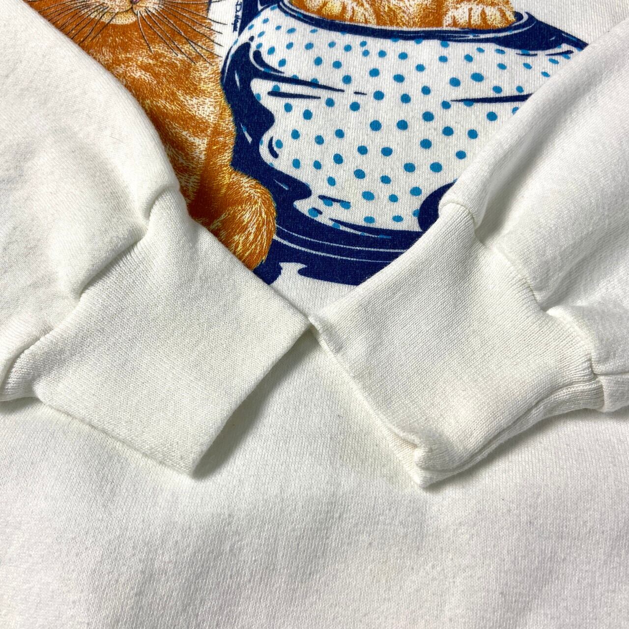 80年代 USA製 JERZEES アニマル柄 プリント スウェットシャツ 猫 ネコ