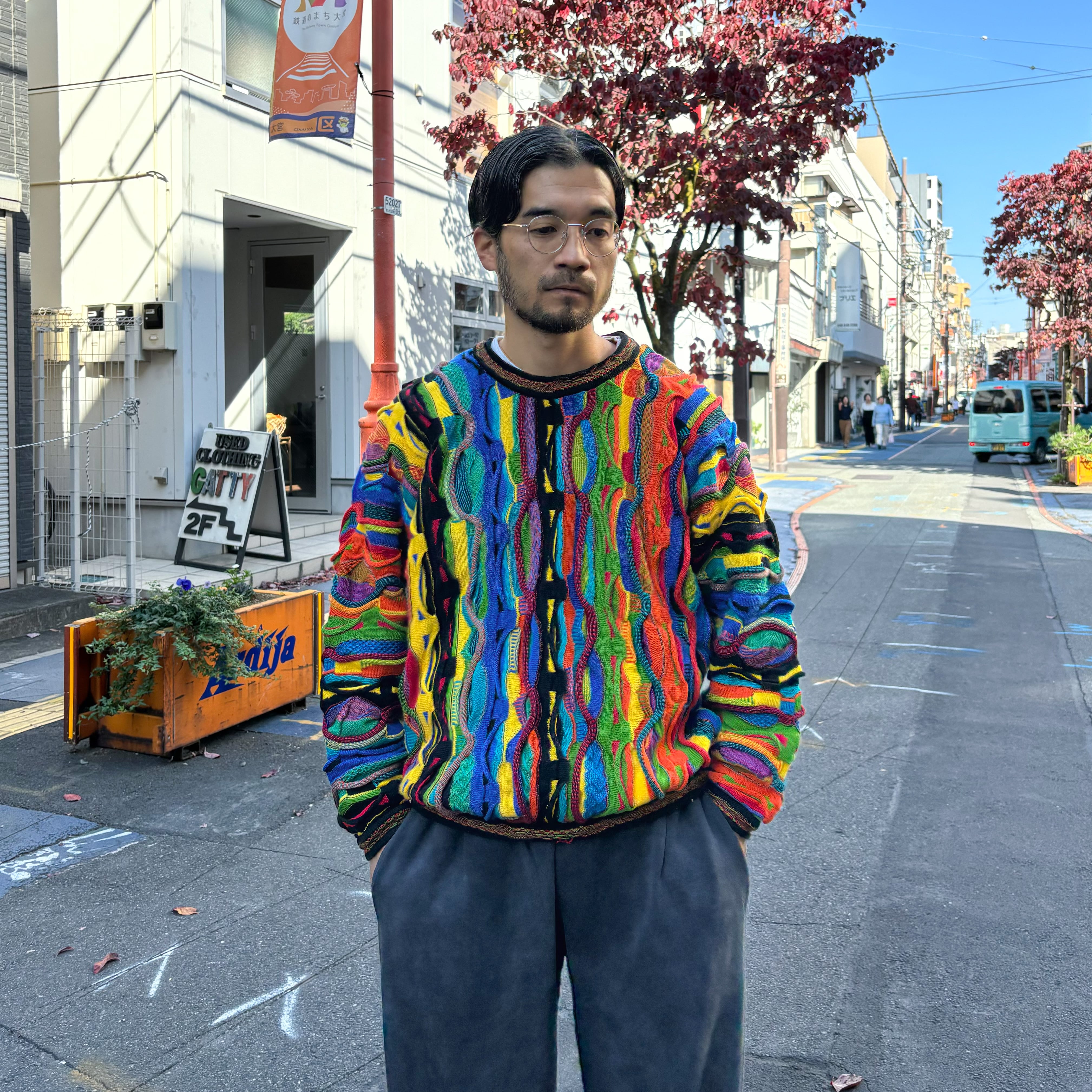 90's COOGI 3D Knit Sweater S / クージー 3Dニット ウール セーター