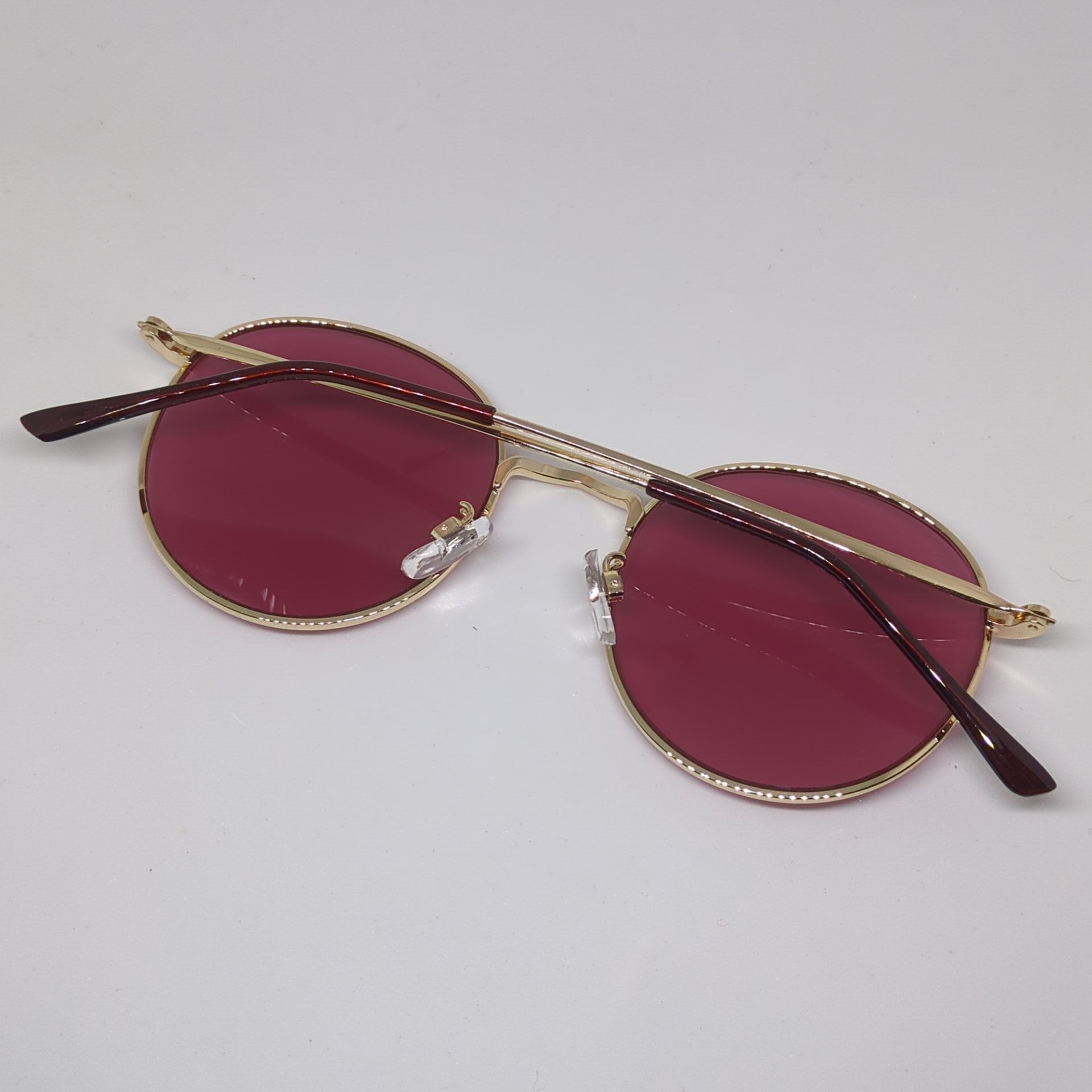 サングラス ラウンドメタル ボストンゴールド フレーム ライトレッド