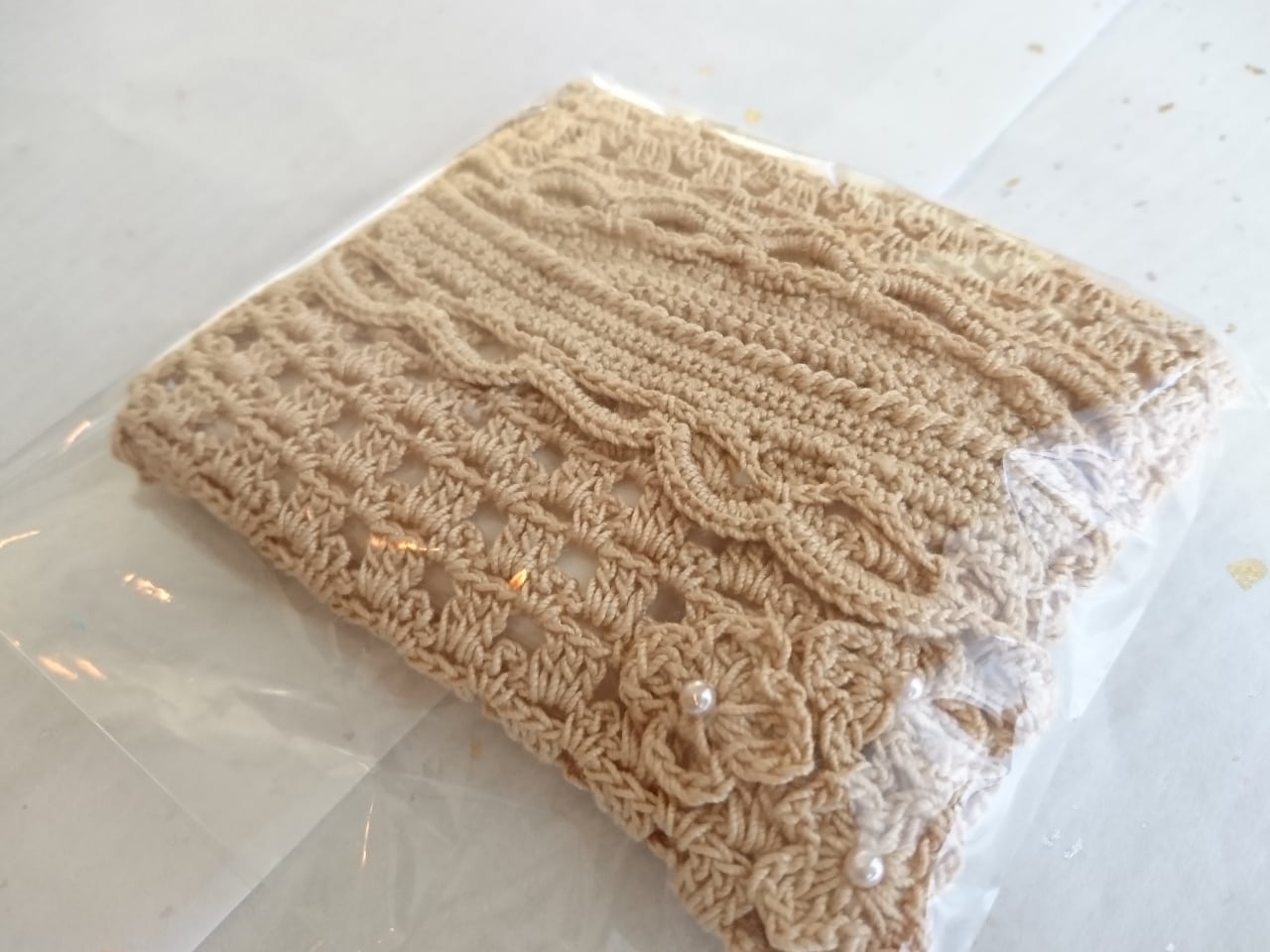 みかんページ】ティッシュボックスカバー(ブルー)☆レース編みのブーケ