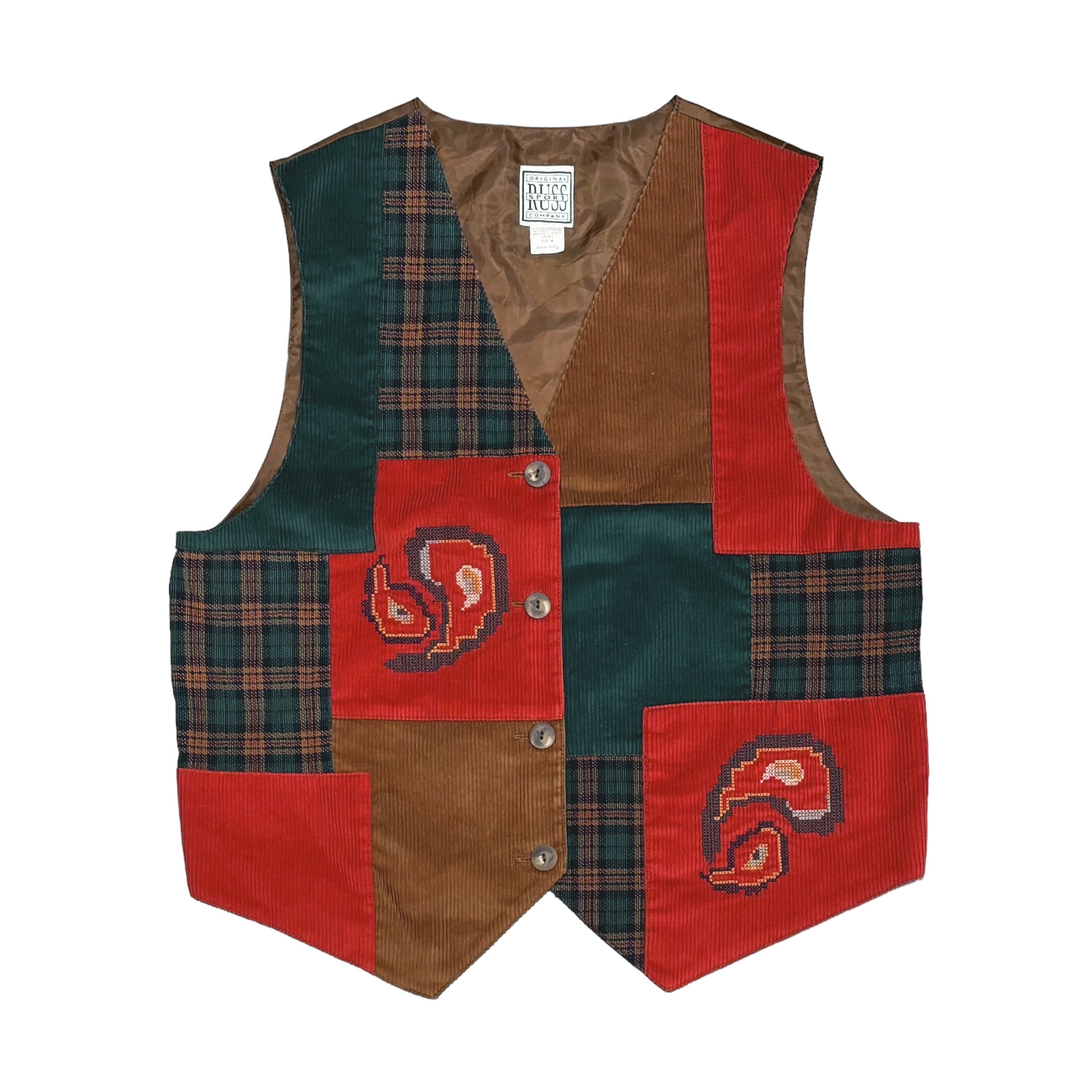 90's お洒落☆Papasパパス パッチワークコーデュロイベスト/M