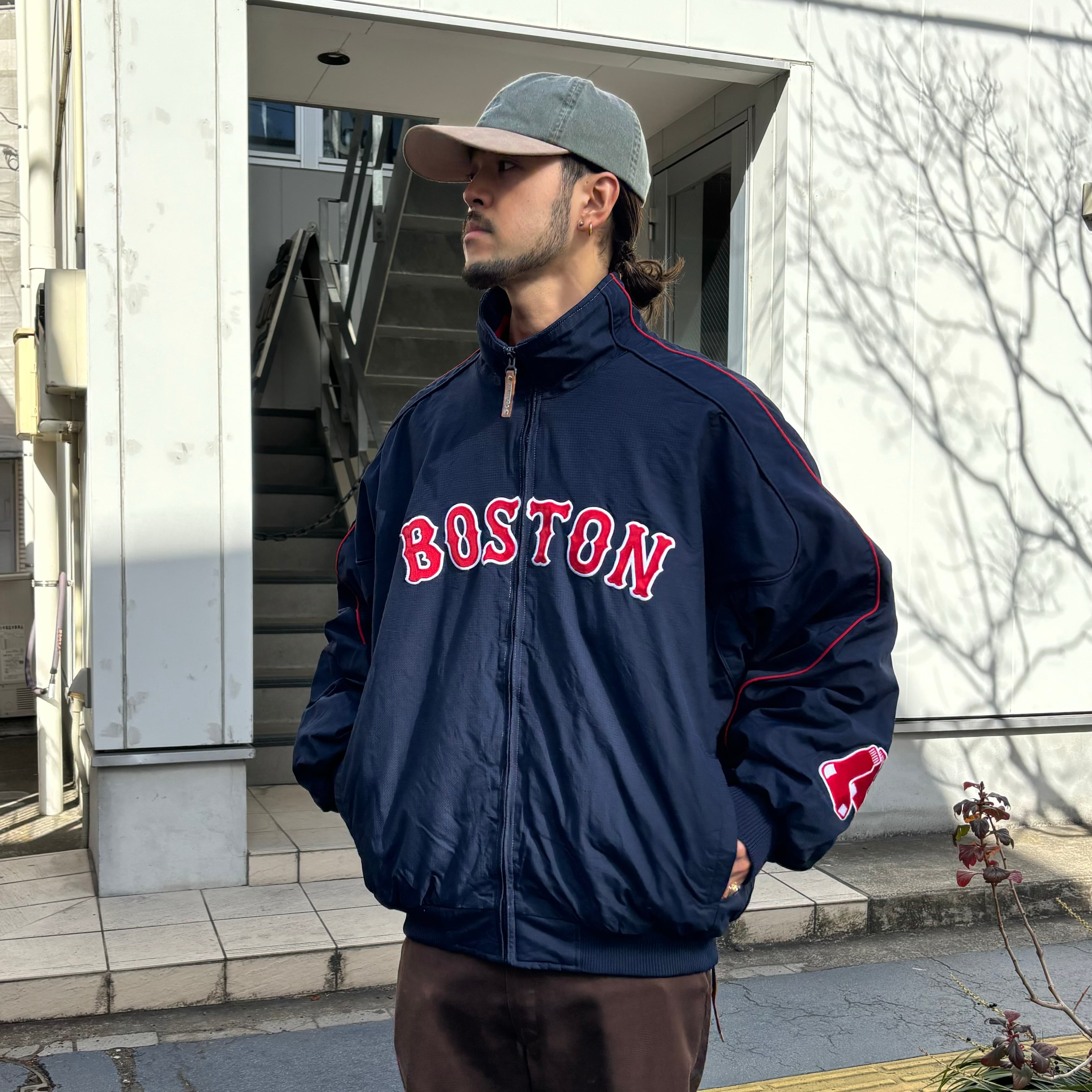 90's Majestic MLB Boston Red Sox Fleece Lining Nylon Jacket XL