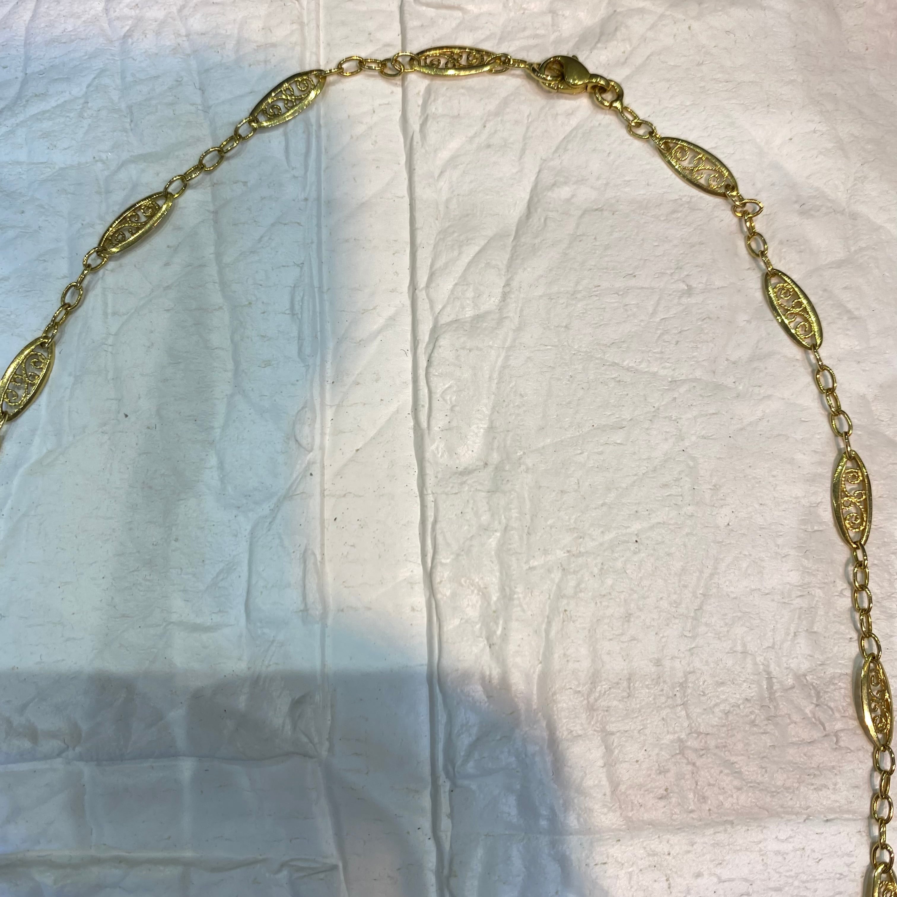 フランス19世紀 フィリグリー アンティーク ロングチェーン18金（鷲の