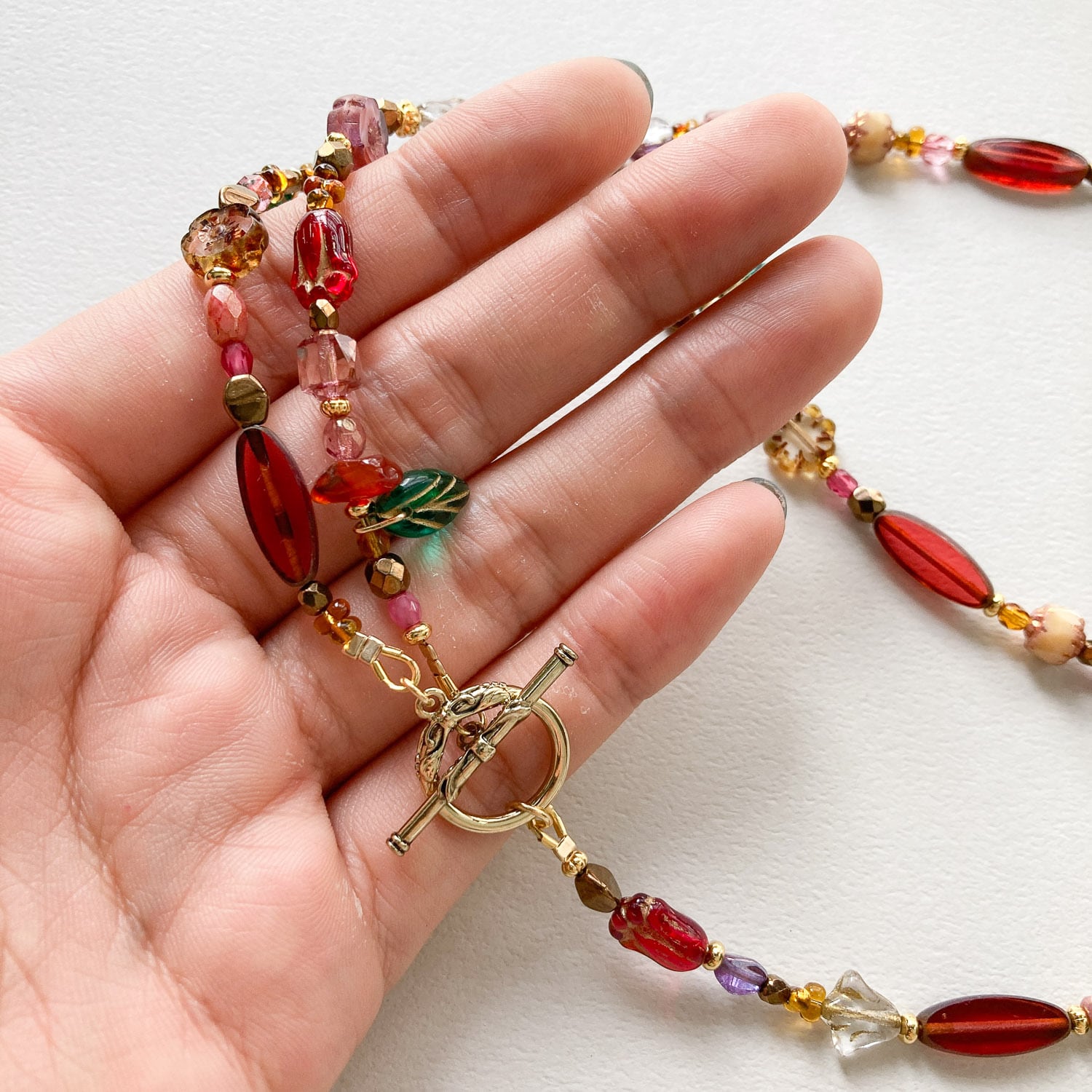 Chii チェコビーズレッドミックス 2wayネックレス | Dua-アクセサリー