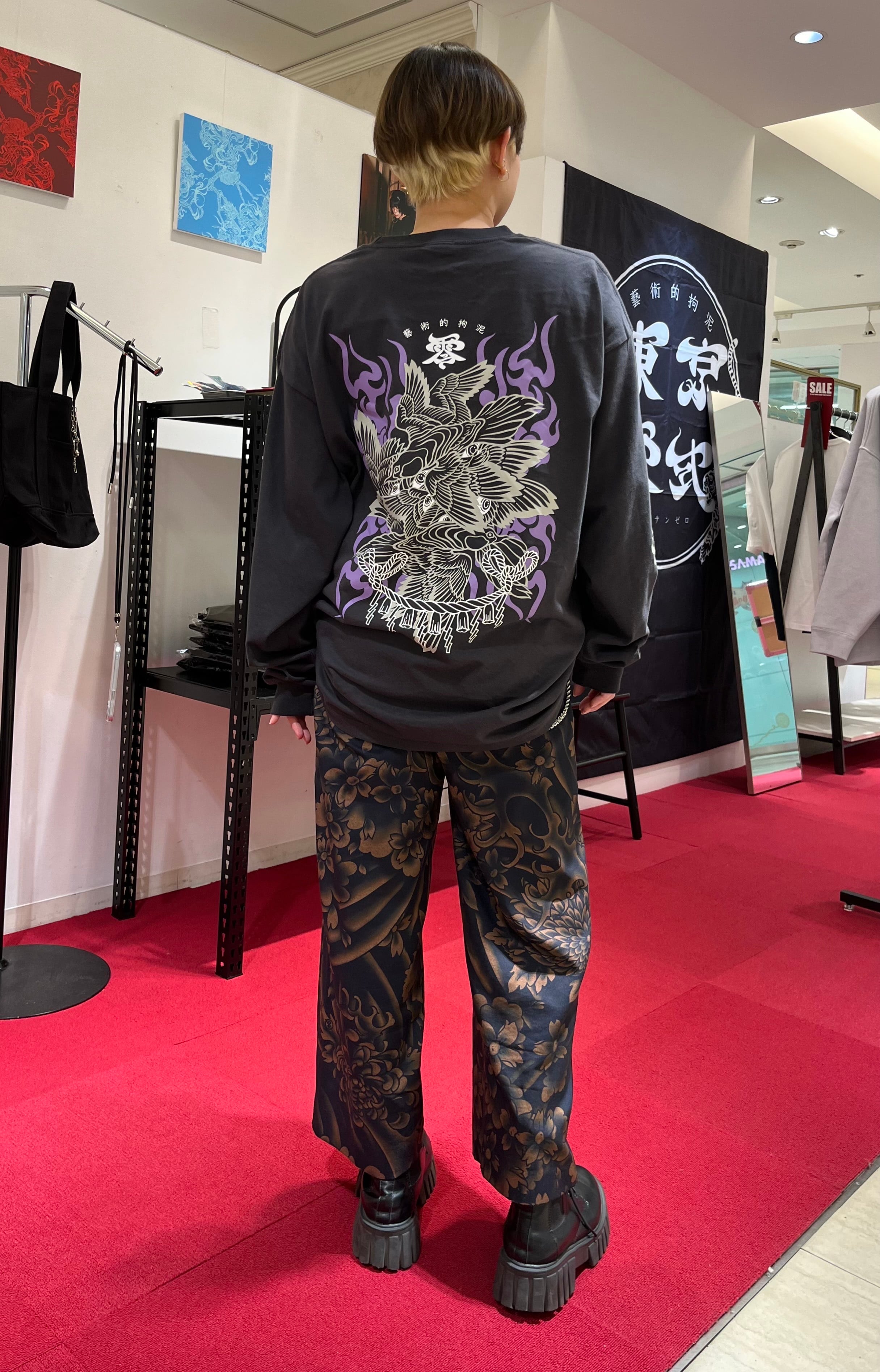 L/S T-Shirt 予兆 Vintage Black×Violet | 東京13零式