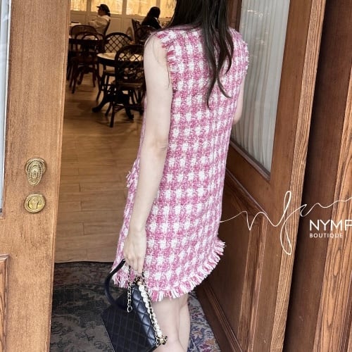 S完売残りわずか】ノースリーブピンクチェックワンピース | The