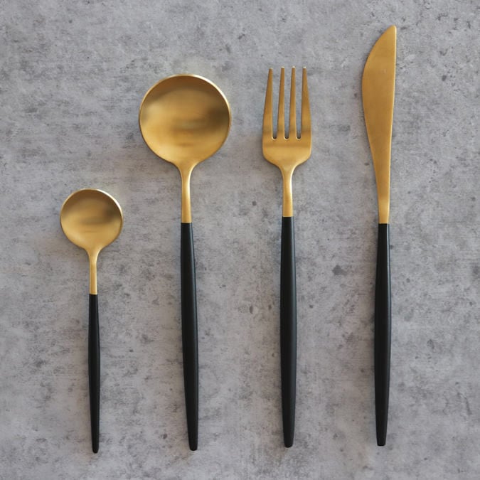 18-10 ステンレス カトラリー ゴールド×ブラック ギフト4本セット