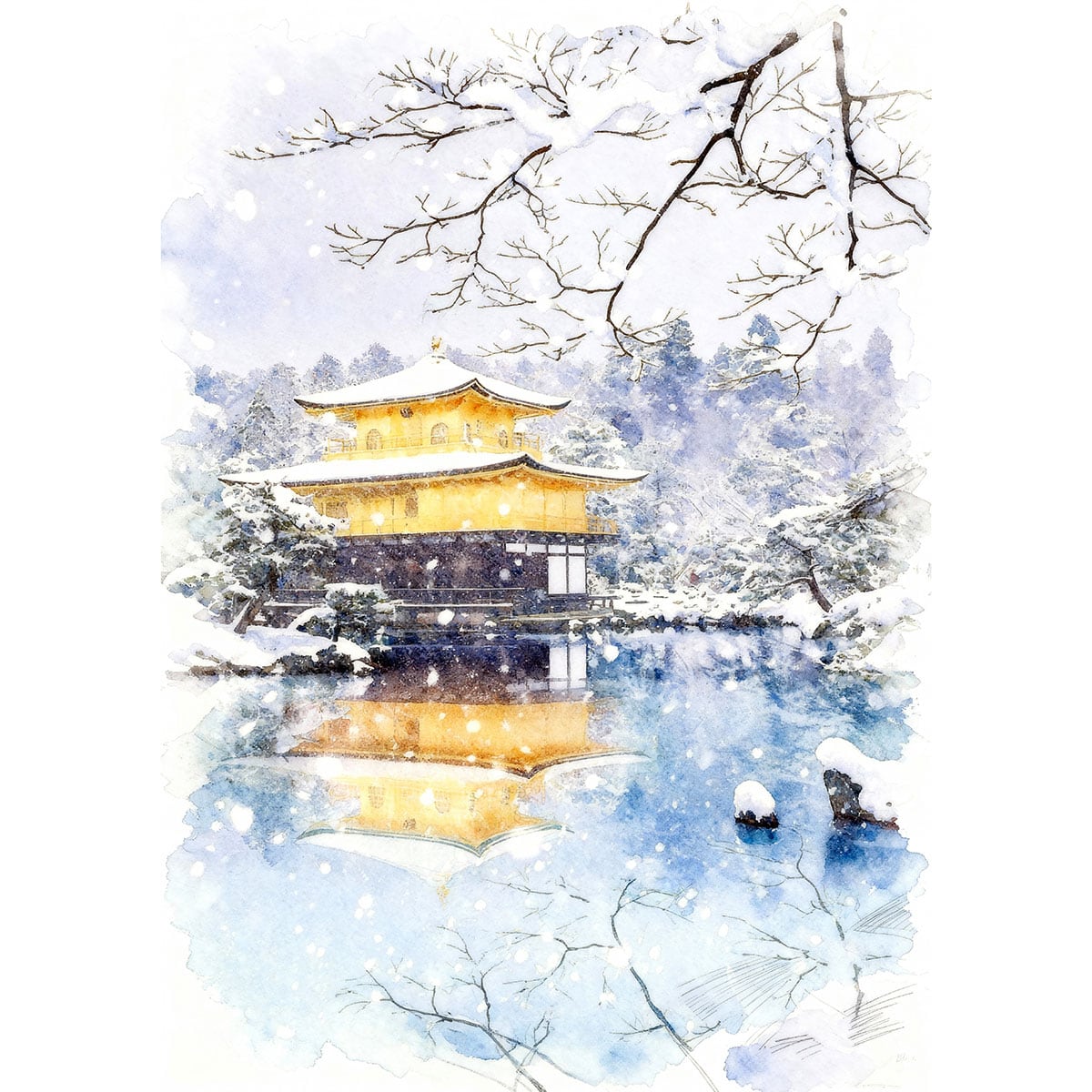 冬の風景 油彩画 金色額縁【尾崎菊信？】 冬の風景 油彩画 金色額縁