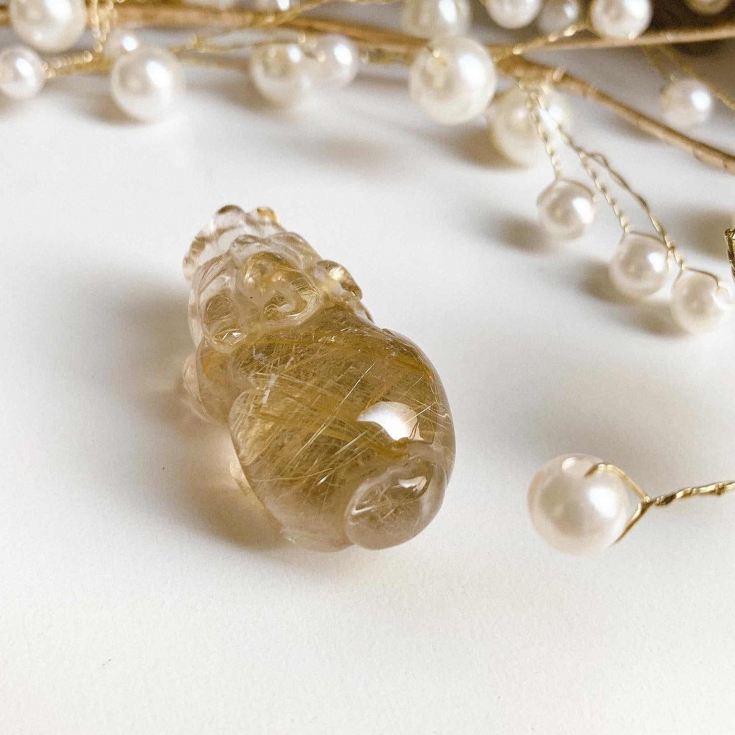 0623124 天然ルチルクォーツ貔貅ストラップ20.5*33.2ミリ 0623124 天然