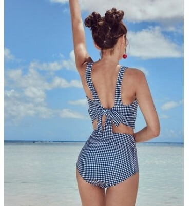 水着 ビキニ タンキニ ハイウエスト ギンガムチェック リボン チェック