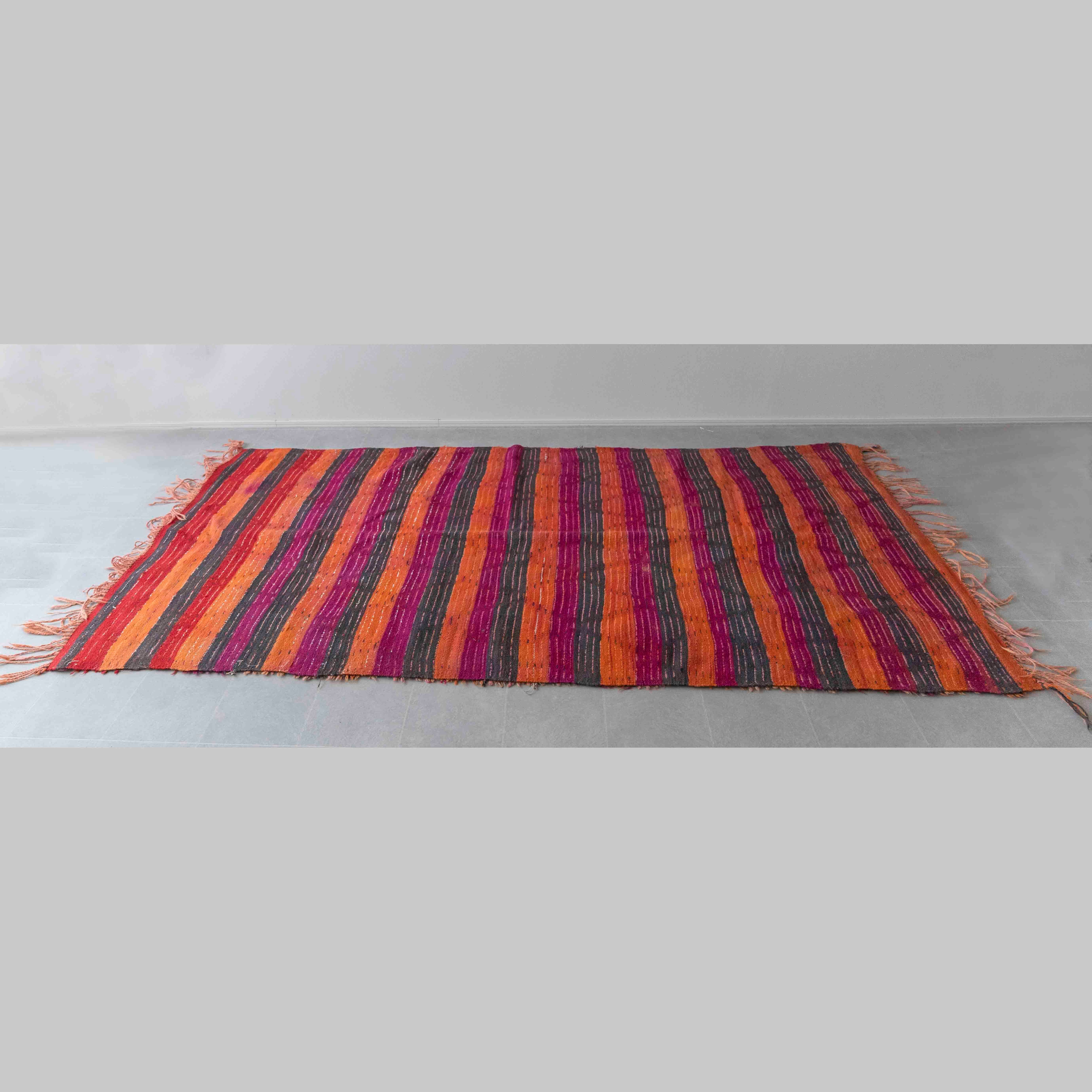 モロッコ ヴィンテージラグ141 レア ブラウン ターコイズ オレンジ