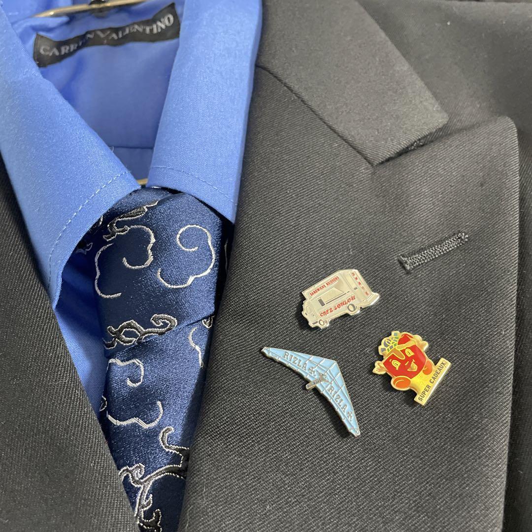 90s ヴィンテージ スーツ ダブル セットアップ ピンズvol.79 黒青 | Flog.