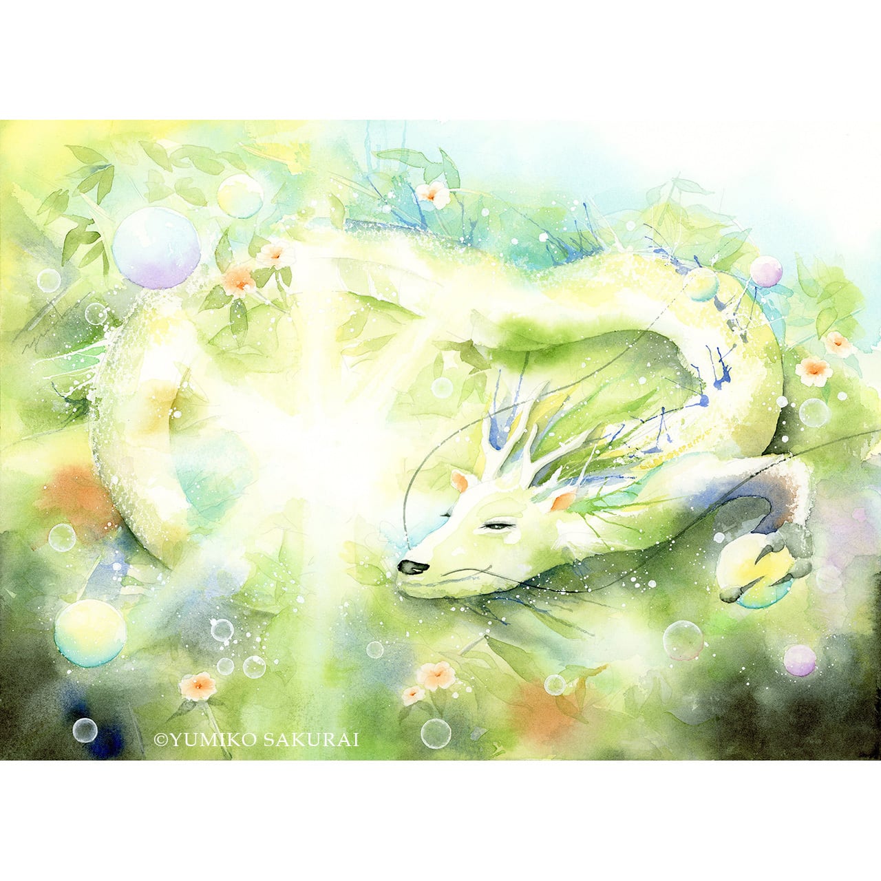 龍の絵 『 緑龍 』 複製画 中サイズ 緑龍の絵 | 幸せの水彩画