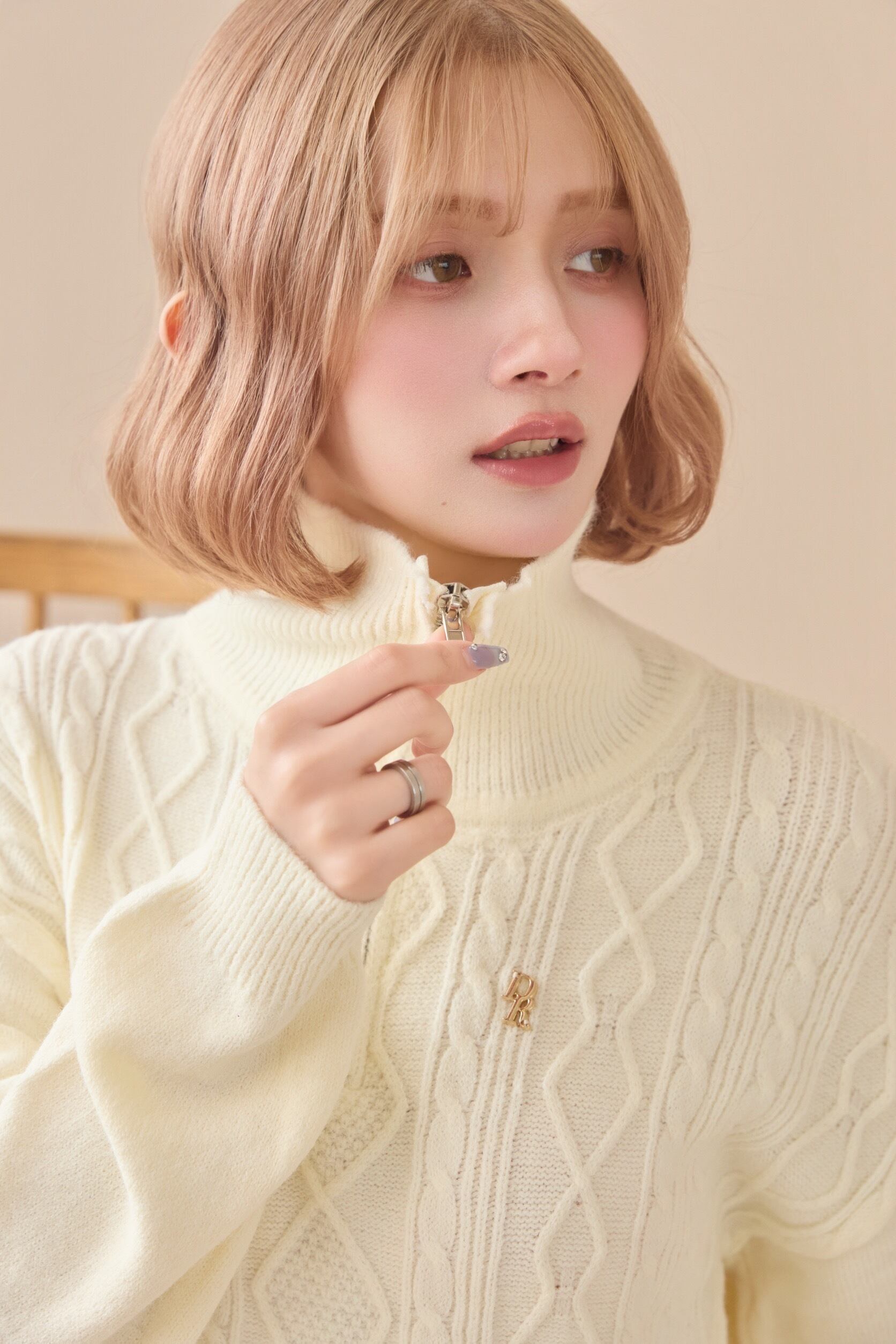 DR half zip cable knit onepiece | Désir et Raison