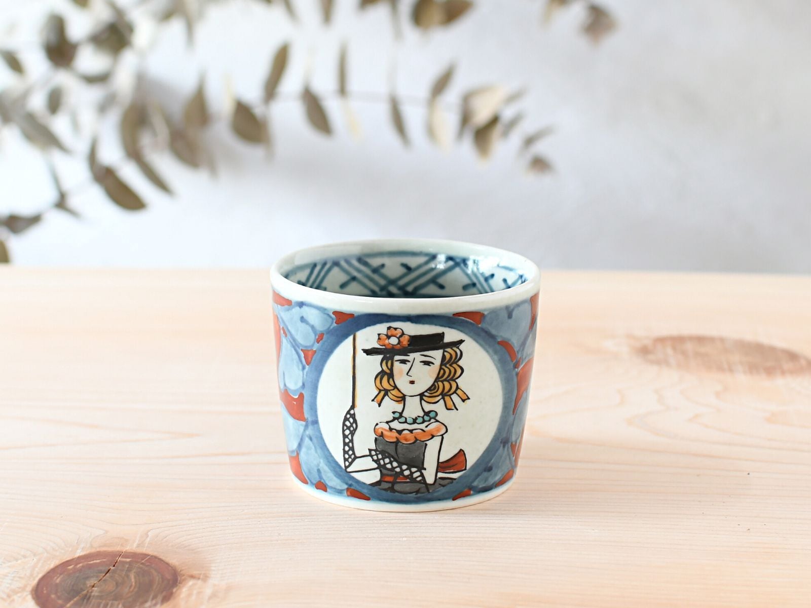 有田焼 円左エ門窯 手描き 南蛮人シリーズ 【赤】 そば猪口 マルチ