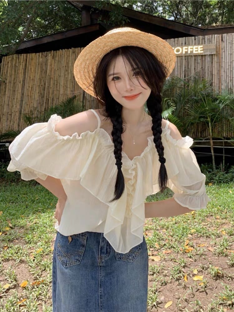 オフショルダーフリルトップス G105CT0058 | liberal style. - 韓国