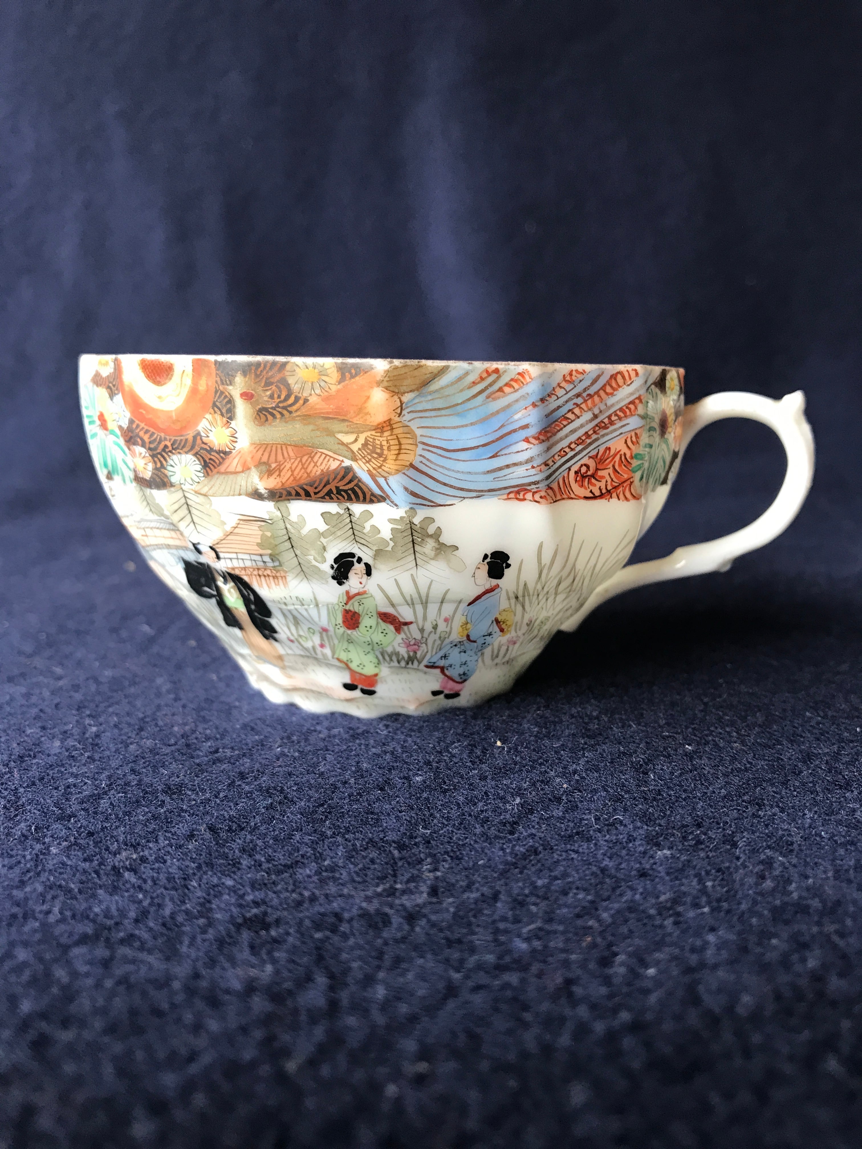 横浜焼 井村製 明治時代 輸出手 アンティーク カップ＆ソーサー 1客 冬