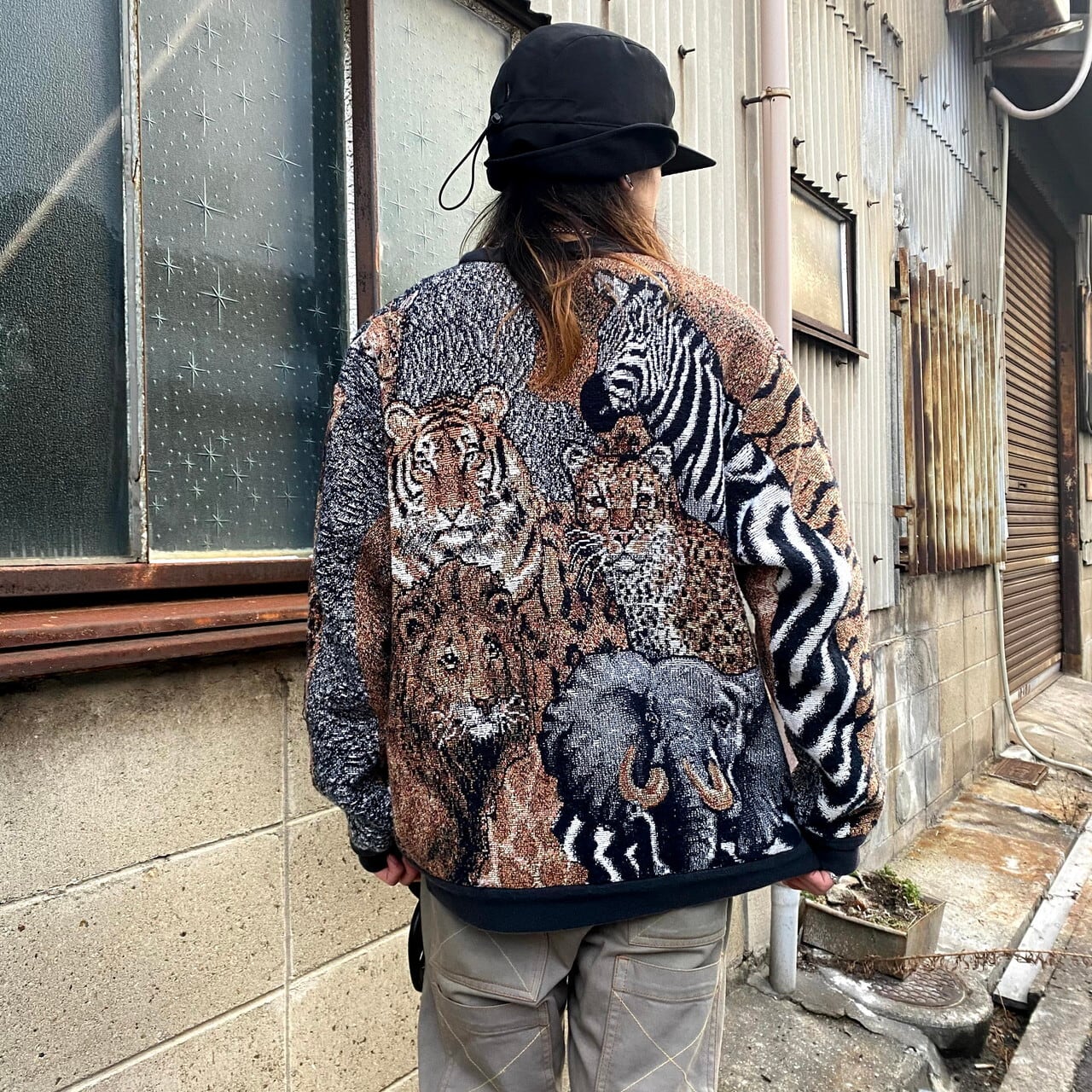 USA製 SUGAR STREET WEAVERS 総柄 アニマル柄 ゴブラン織り コットン