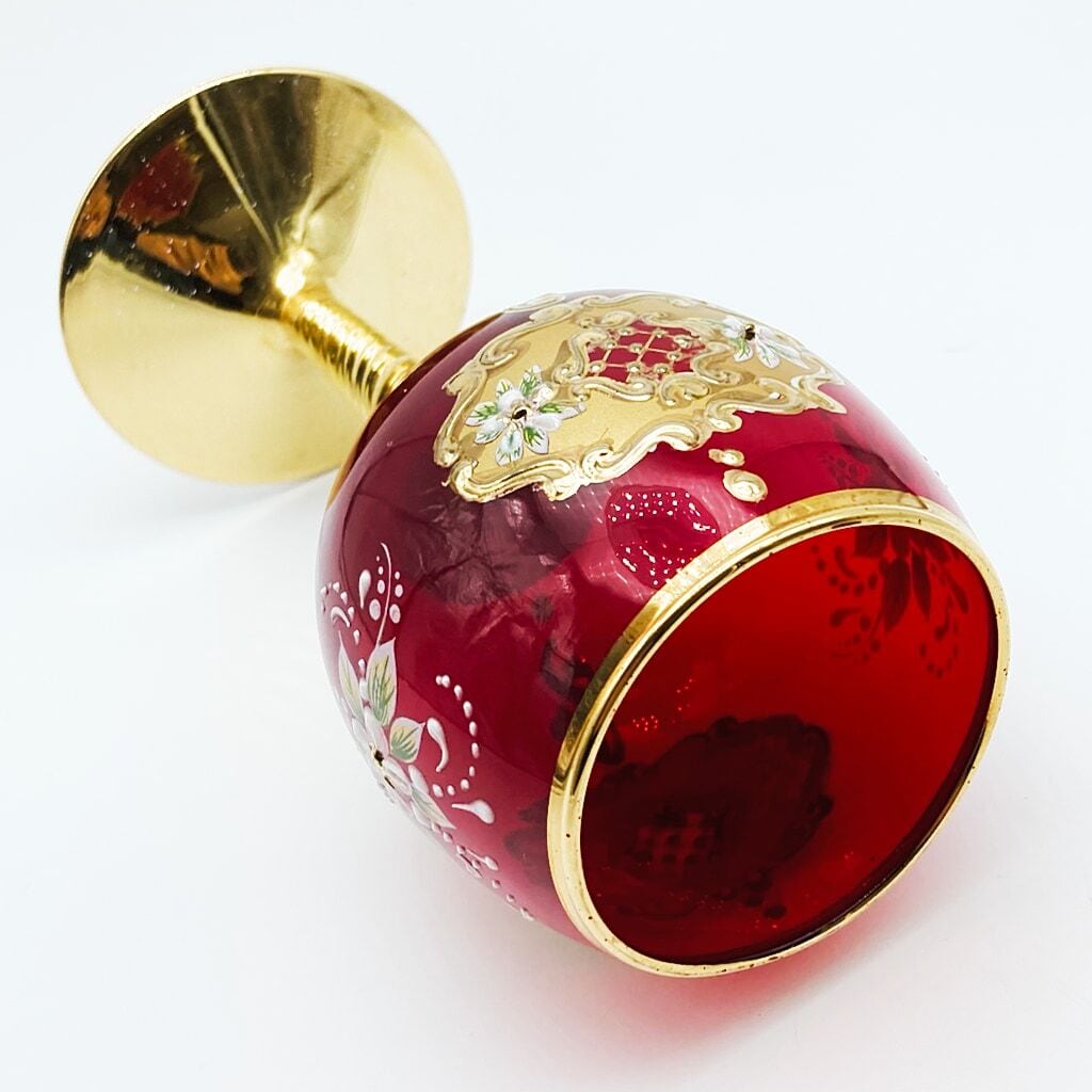 ベネチアングラス ムラノ イタリア ワイングラス レッド ゴールド 金彩