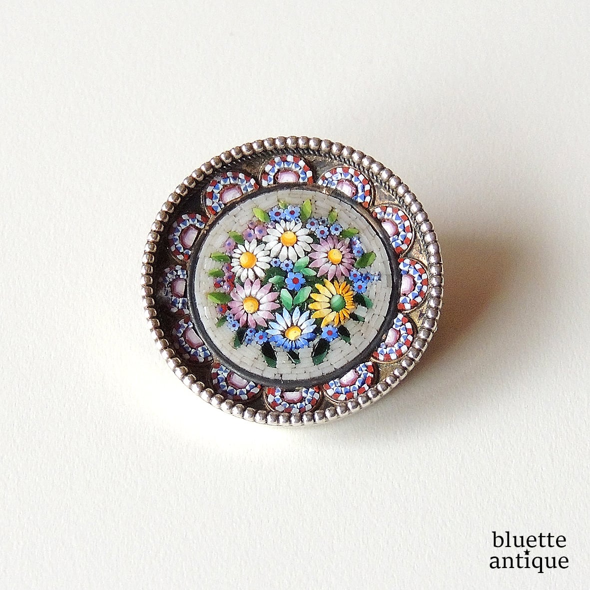 マイクロモザイク ブローチ イギリスアンティーク 英国 マイクロ