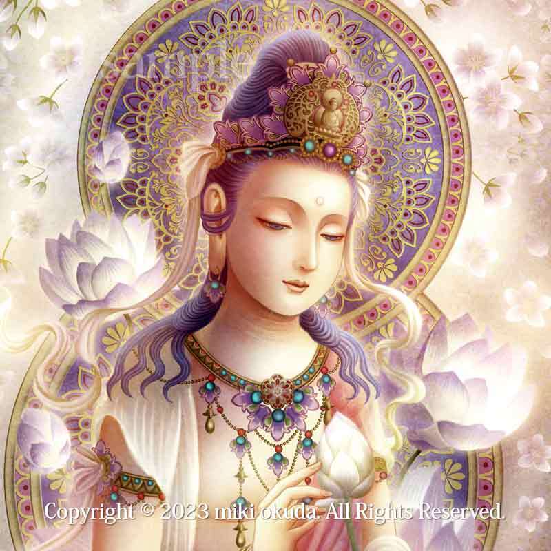 聖観音】Sサイズ│観音様イラスト│仏画│開運画│幸運を呼ぶ絵画