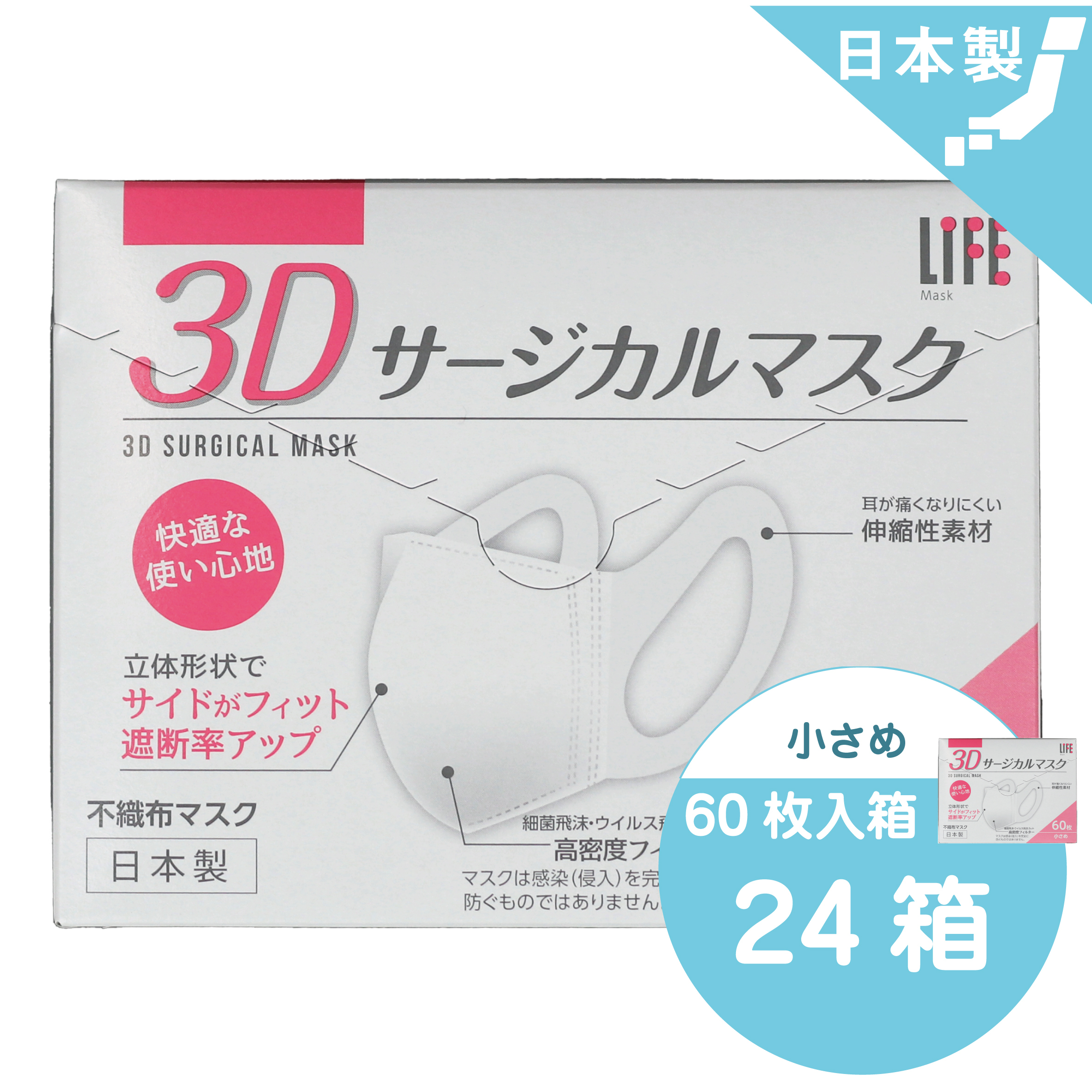 3Dサージカルマスク 小さめサイズ60枚入／24箱 | HEIWA MEDIC Co