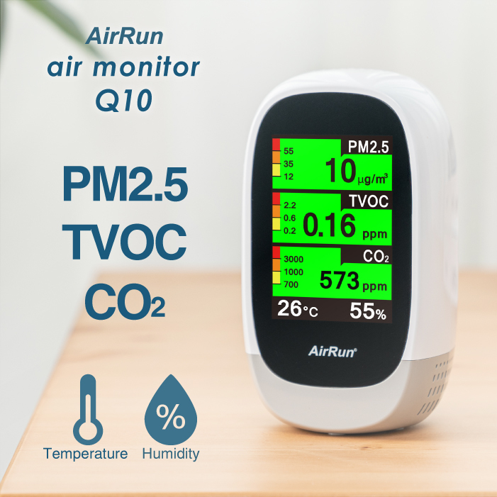 Air Run 】エアモニター Q10 [ PM2.5 TVOC CO2 温度 湿度 空気測定