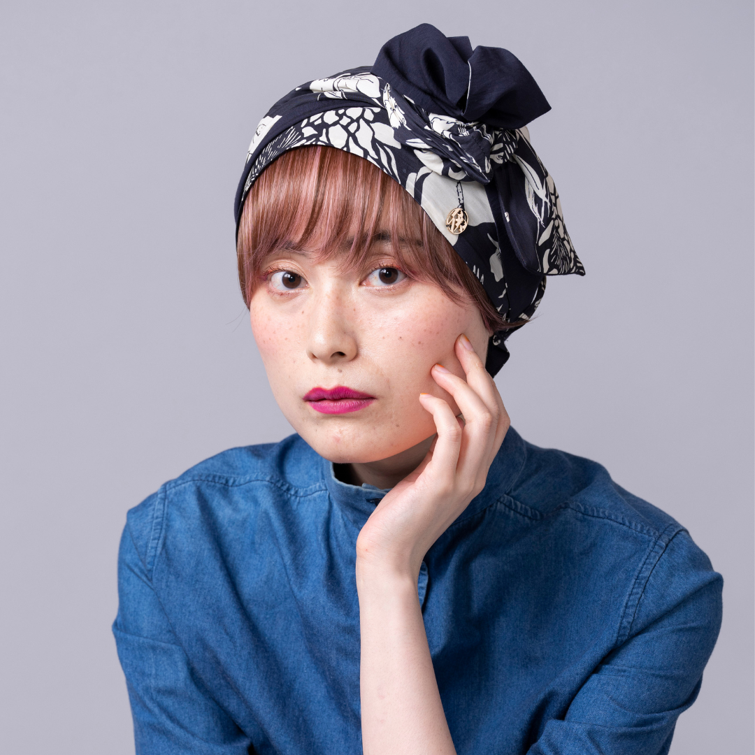 SCARF HAT (M) / Botanical-Navy – BAREN（バレン）