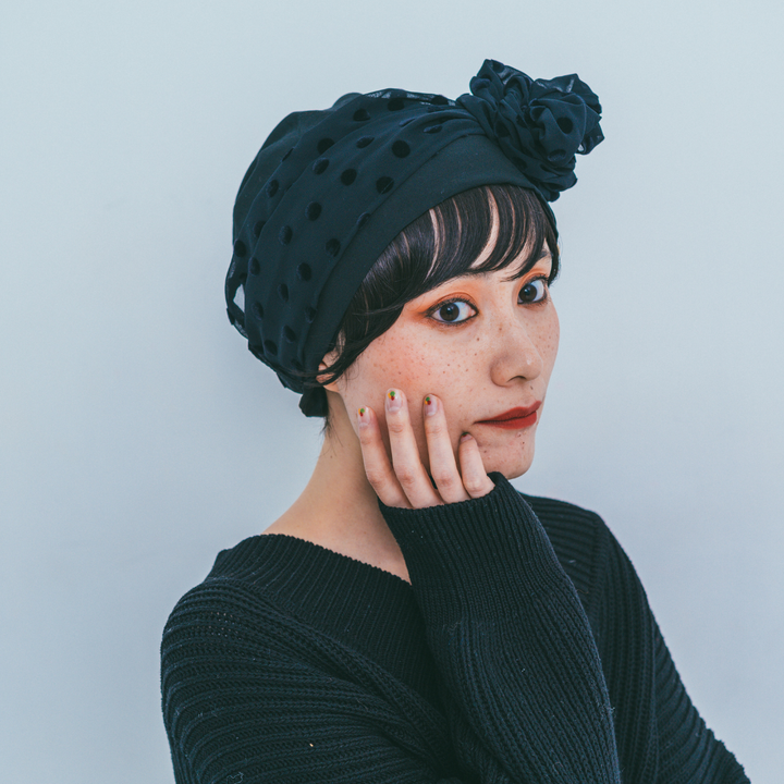 SCARF HAT (M) / Dot Chiffon-Navy – BAREN（バレン）