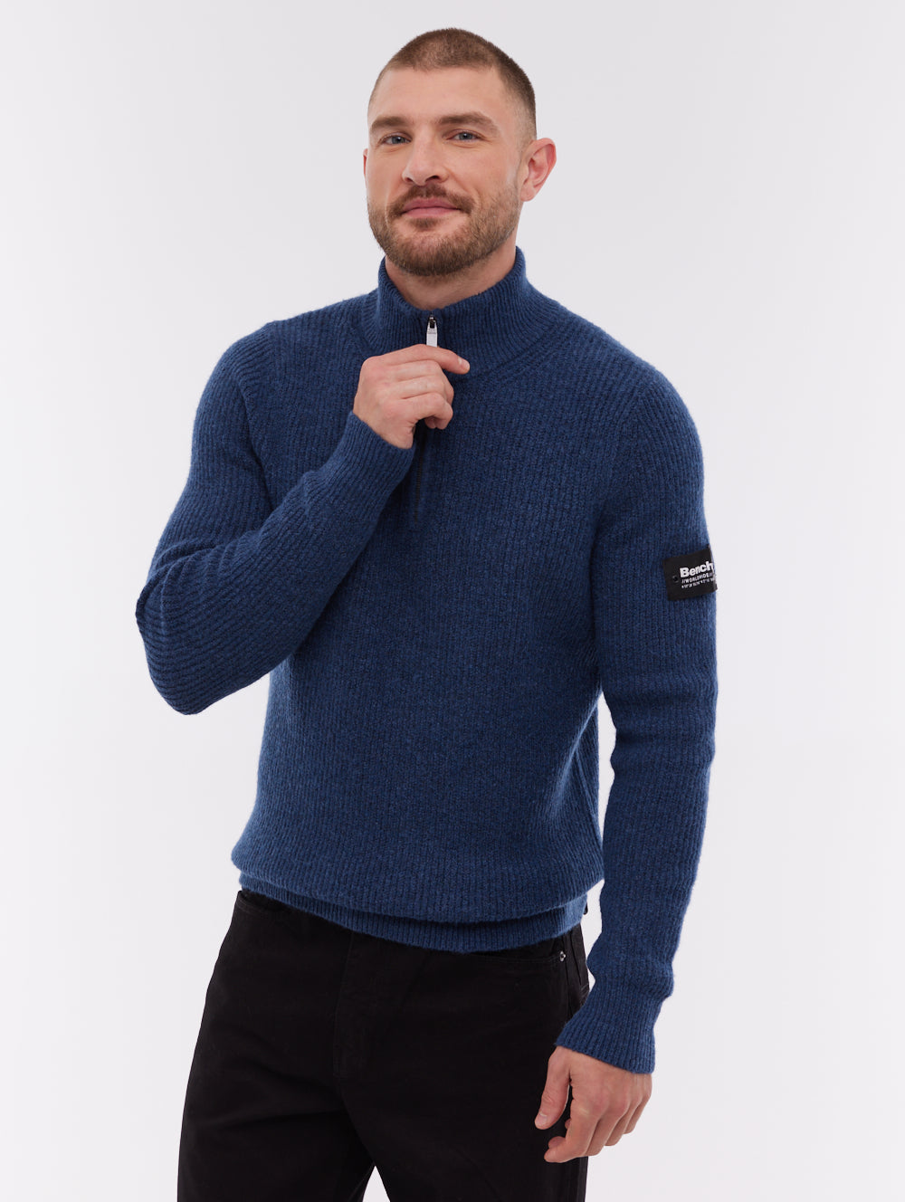 Yanta Quarter-Zip Funnel-Neck Sweater - Blue - Bench