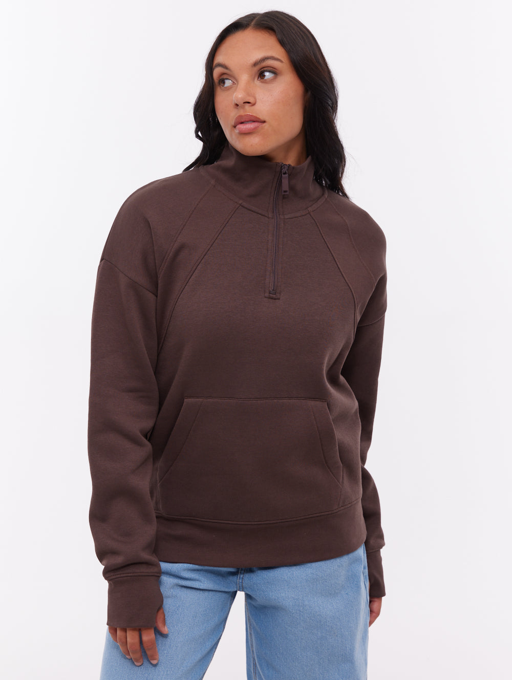 Zilia Quarter-Zip Funnel Neck - Brown - Bench