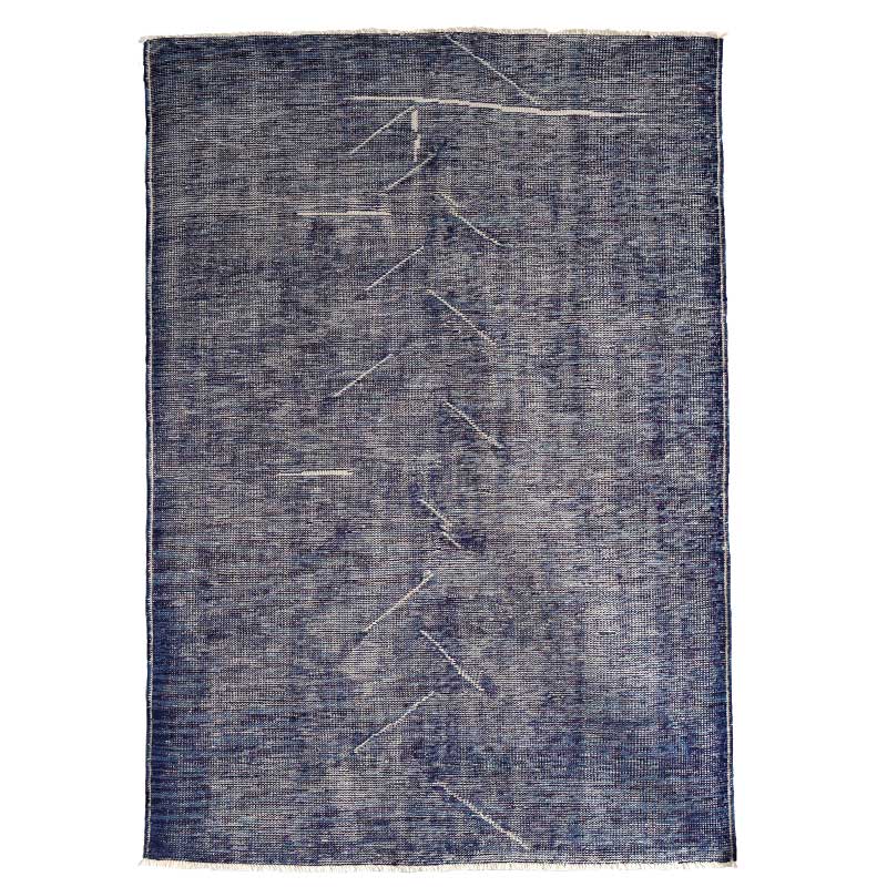 ヴィンテージ風ラグ ウール100％青い絨毯 [NR5602ヴィンテージデニム