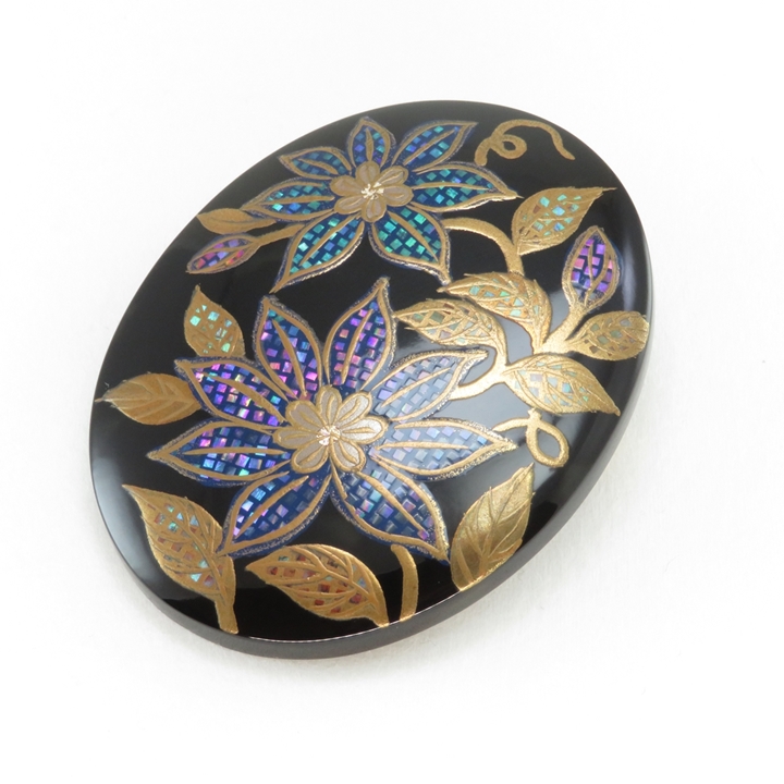 鼈甲 ブローチ 螺鈿蒔絵 鉄仙 ペンダント兼用 べっ甲 本鼈甲 A31