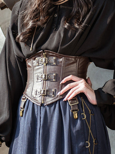 スチームパンクレトロPUレザーウエストベルトコルセット – Belchic