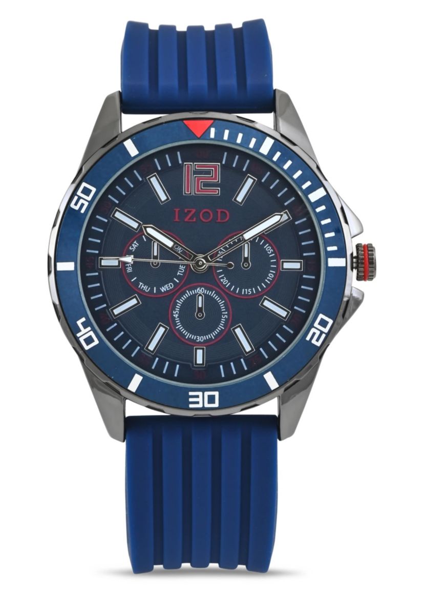 IZOD IZOD Adult Mens Analog Watch w Blue Rubber Strap in Gunmetal