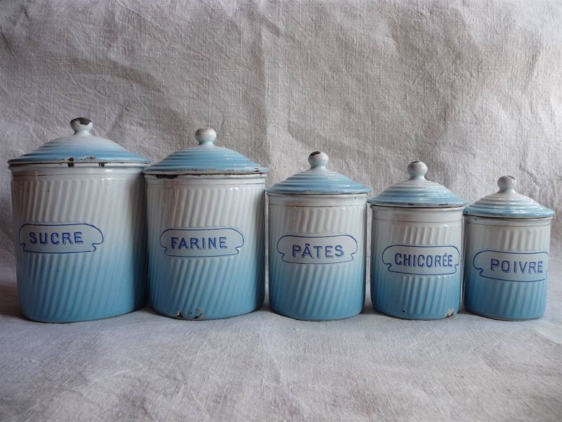 フランスアンティーク BB社 ホーロー キャニスター ポット 5個セット