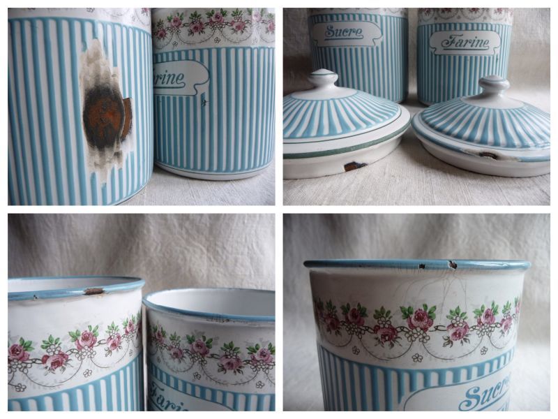 フランスアンティーク BB社 ホーローキャニスター ポット ローズ