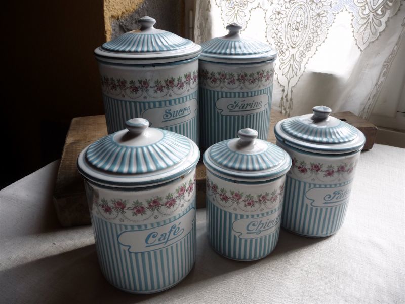 フランスアンティーク BB社 ホーローキャニスター ポット ローズ