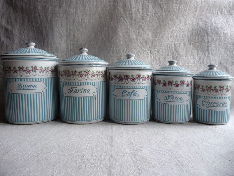 フランスアンティーク BB社 ホーローキャニスター ポット ローズ