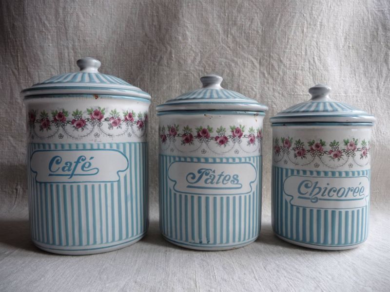 フランスアンティーク BB社 ホーローキャニスター ポット ローズ