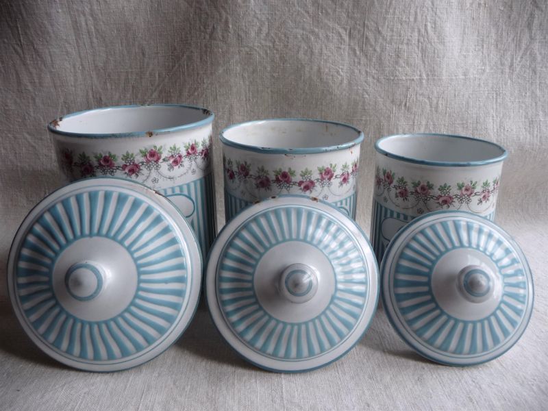 フランスアンティーク BB社 ホーローキャニスター ポット ローズ