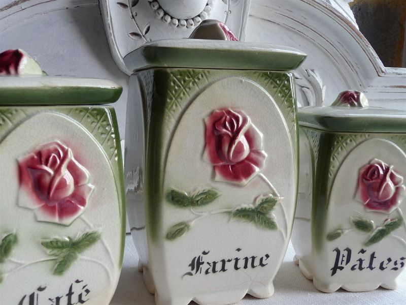 フランスアンティーク 薔薇のバルボティーヌ キャニスター ポット