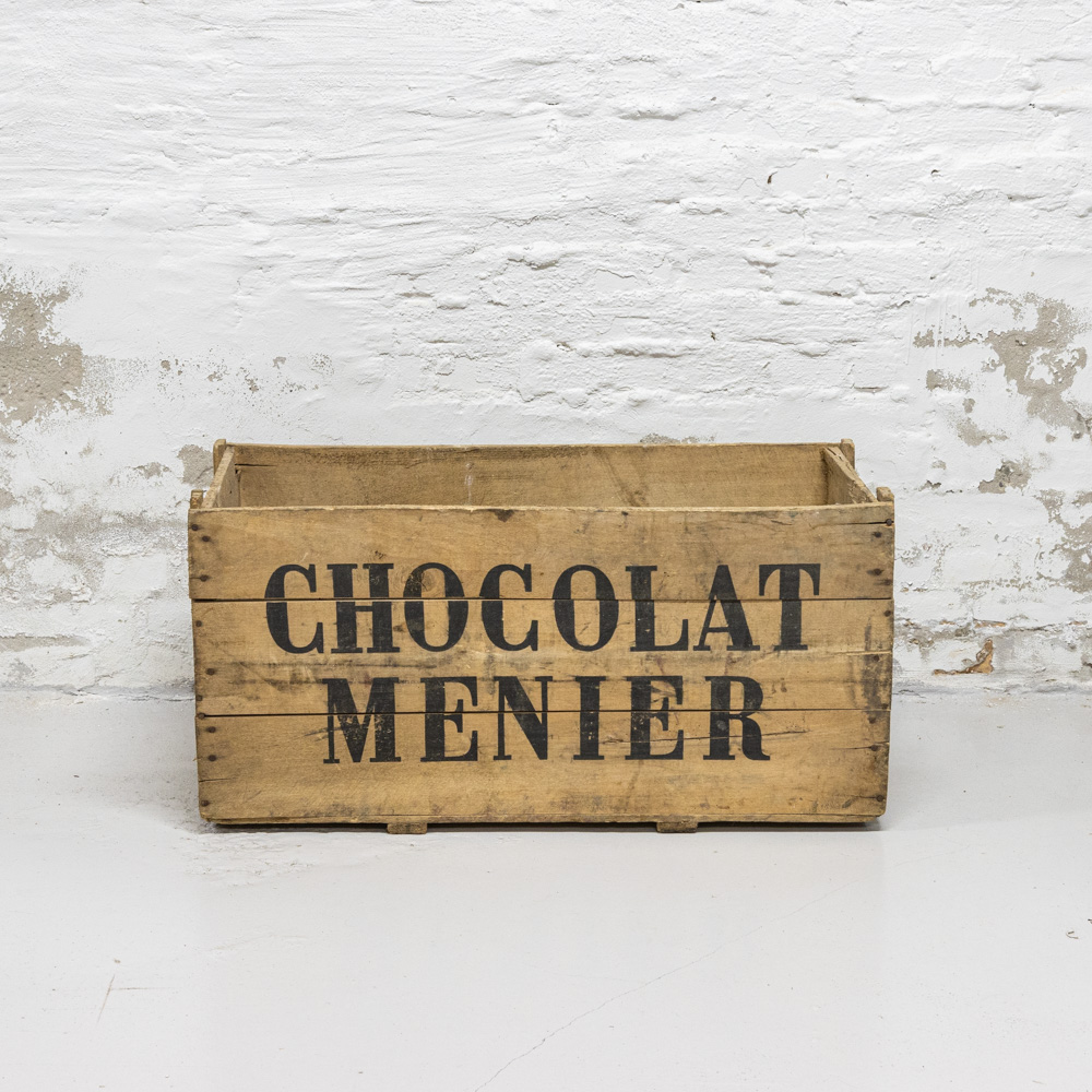 Antique Chocolat Menier wooden box from Bellevue Vintage